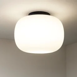 Plafoniere Moderne-Miloox Bombo plafoniera nera cucina moderna vetro bianco