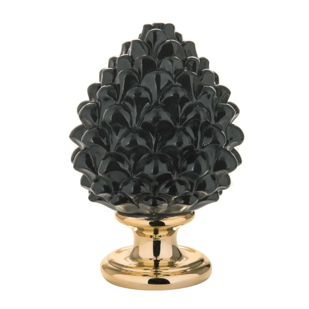 Soprammobili Moderni-Bongelli Preziosi Bomboniera pigna siciliana nera oro ceramica