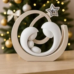 Presepi Di Natale-Bongelli Preziosi Bongelli prezione statuina presepe natalizio gesso bianco e nocciola stella argentata