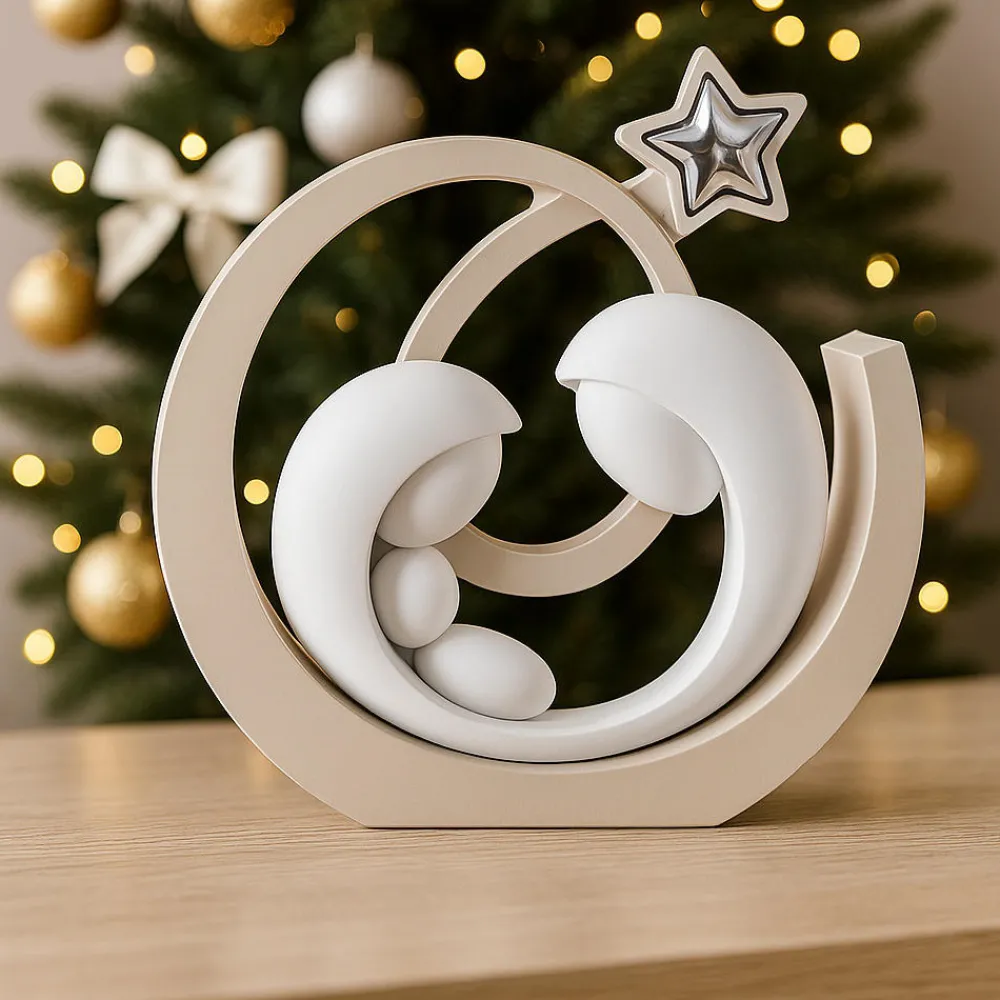Presepi Di Natale-Bongelli Preziosi Bongelli prezione statuina presepe natalizio gesso bianco e nocciola stella argentata