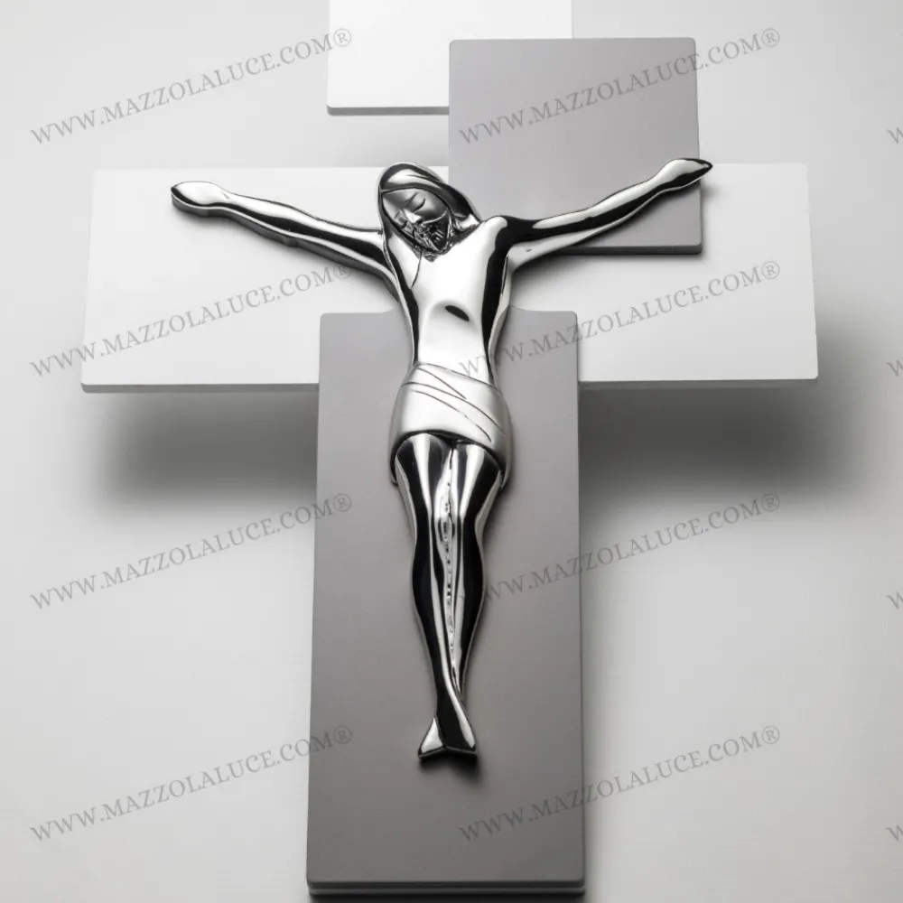 Crocifissi Da Parete-Bongelli Preziosi crocifisso da parete 17x12 grigio cristo argento