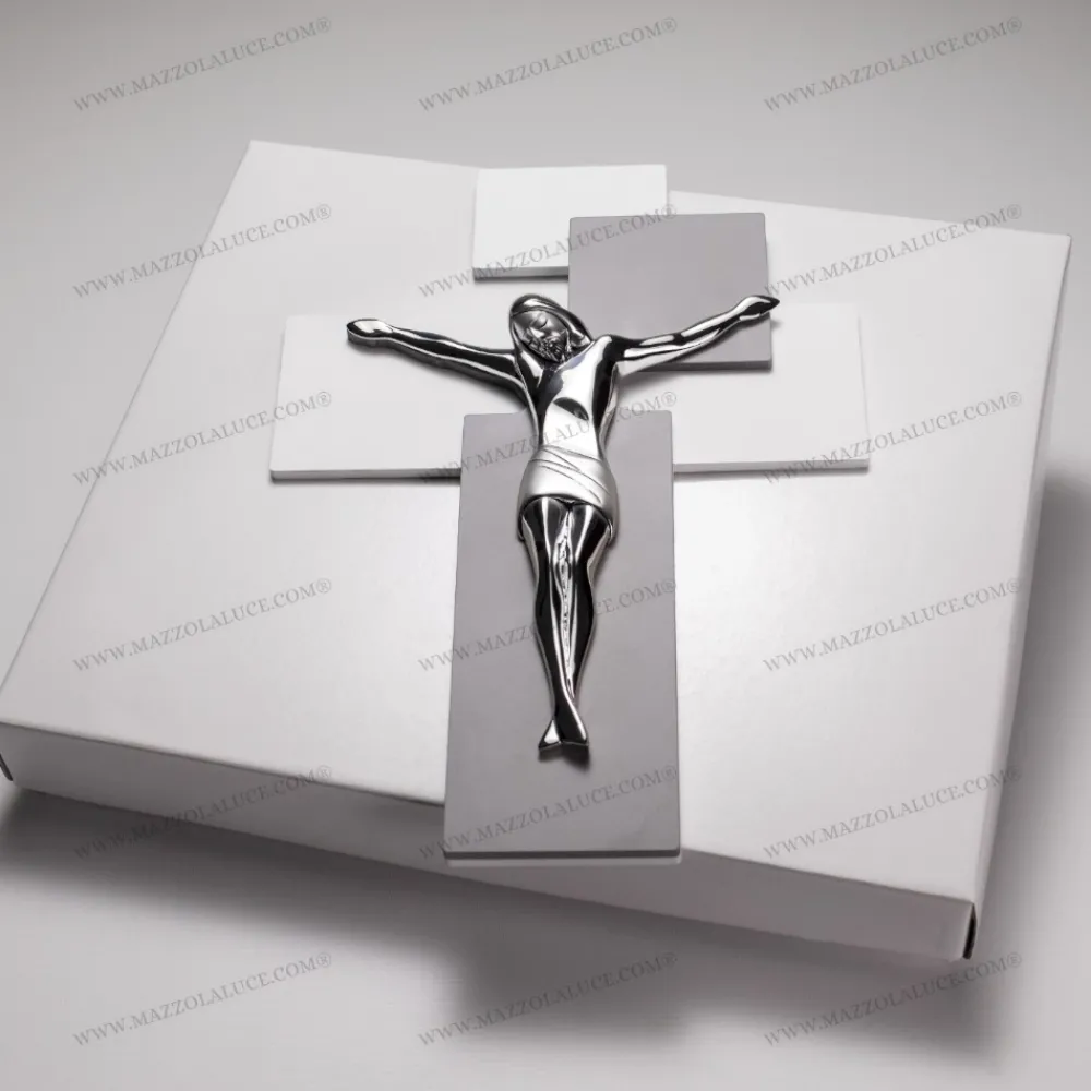 Crocifissi Da Parete-Bongelli Preziosi crocifisso da parete 17x12 grigio cristo argento