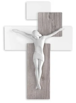 Crocifissi Da Parete-Bongelli Preziosi crocifisso da parete 27x19 moderno rovere bianco