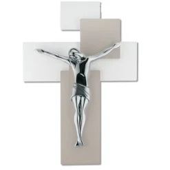 Crocifissi Da Parete-Bongelli Preziosi crocifisso 42x30 da parete moderno tortora argentato
