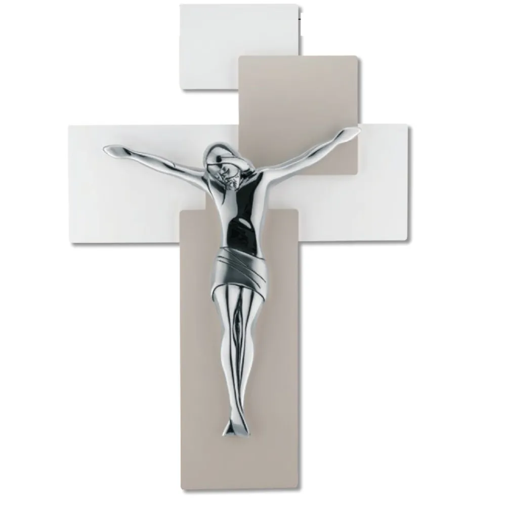 Crocifissi Da Parete-Bongelli Preziosi crocifisso 42x30 da parete moderno tortora argentato