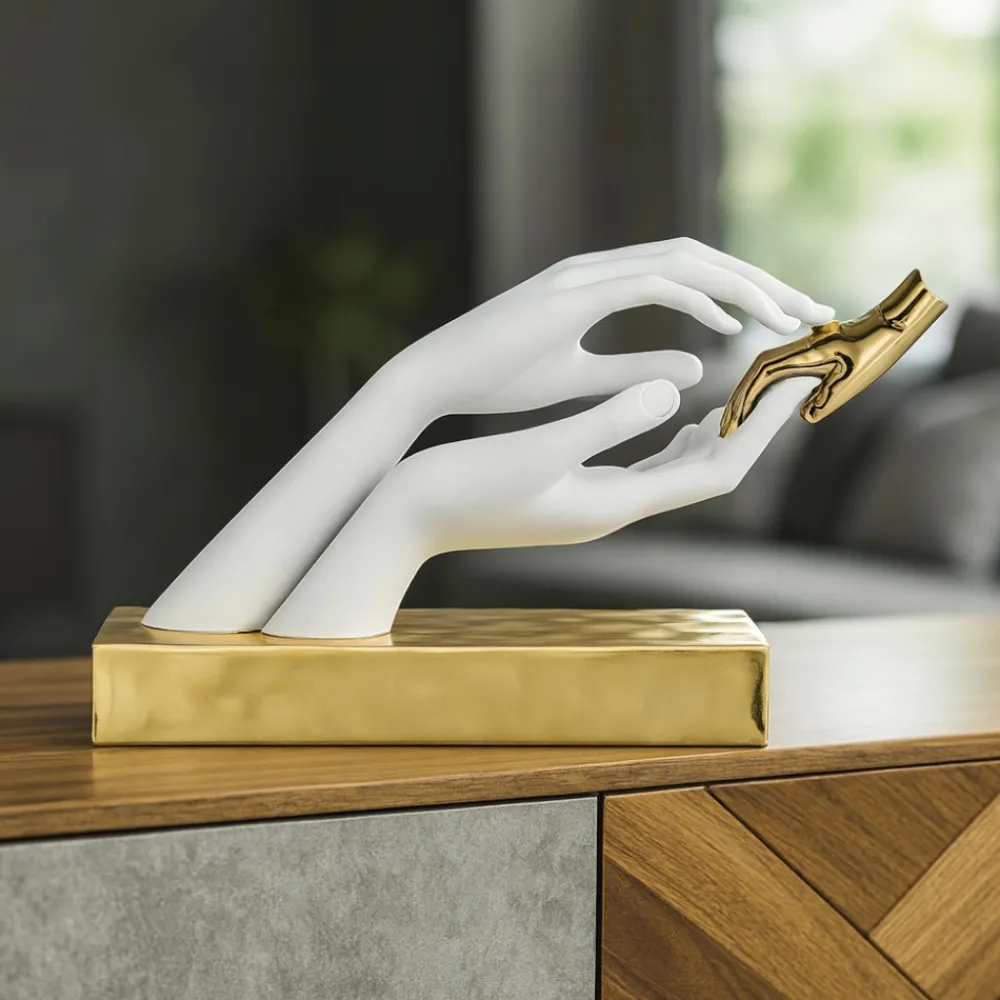 Soprammobili Moderni-Bongelli Preziosi statuetta soprammobile design mani bianco oro