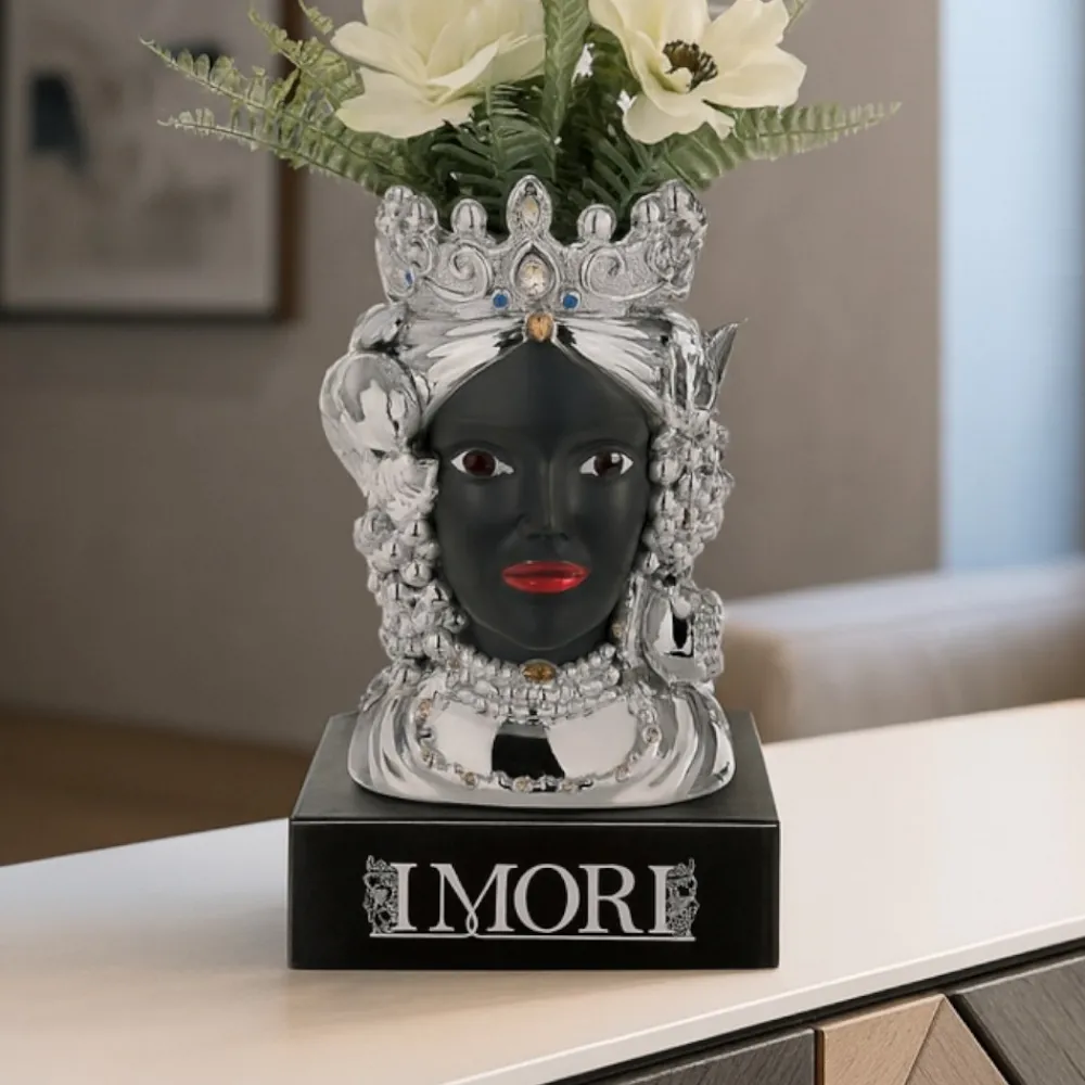 Soprammobili Moderni-Bongelli Preziosi testa di moro lei h28 vaso argento