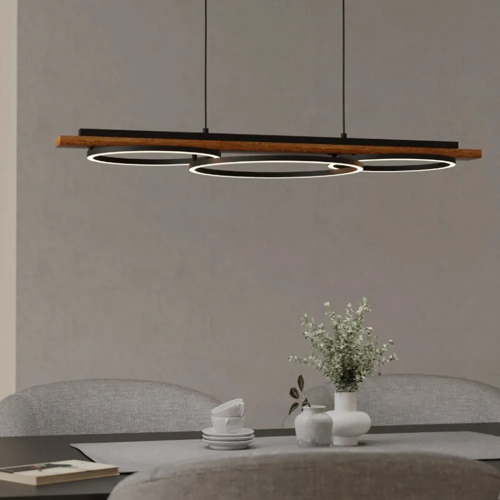 Lampadari Cucina-Eglo Boyal lampadario per cucina in legno effetto anticato led 3000k