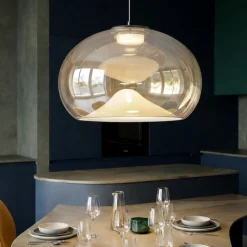 Lampadari Cucina-Fabas Luce Brena cognac lampadario led in vetro per sala da pranzo