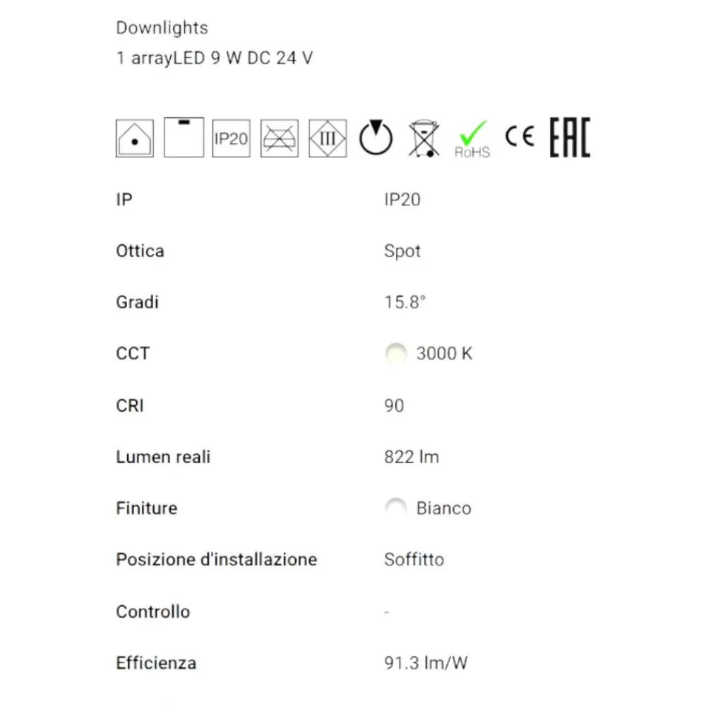 Faretti Da Incasso-Linea Light Bubble faretto nero led 9w 3000k 24v ottica 15 da incasso