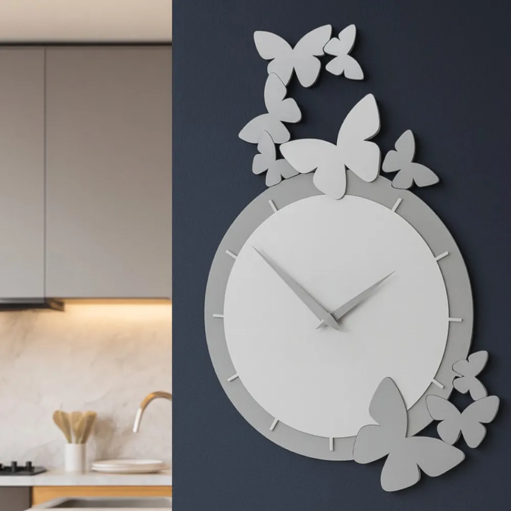 Orologi Da Parete Moderni-Selezionato da Mazzolaluce Butterfly orologio da parete moderno legno bianco-grigio