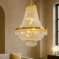 Lampadari Moderni-Ideal Lux Caesar sp9 lampadario oro cristalli trasparenti