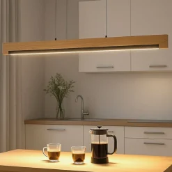 Lampadari Cucina-Eglo Camacho lampadario in legno per cucina nero led 25w 3000k dimmerabile