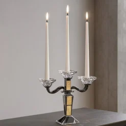 Soprammobili Moderni-Selezionato da Mazzolaluce Candelabro candeliere da tavolo tre fiamme vetro cristallo inserti oro fp