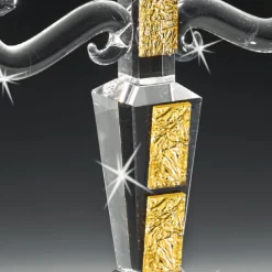 Soprammobili Moderni-Selezionato da Mazzolaluce Candelabro candeliere da tavolo tre fiamme vetro cristallo inserti oro fp