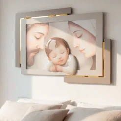 Capezzali-Selezionato da Mazzolaluce Capezzale capoletto sacra famiglia 95x75 cm legno resina tortora oro