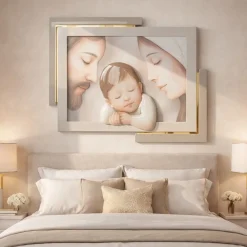 Capezzali-Selezionato da Mazzolaluce Capezzale capoletto 42x53 cm sacra famiglia tortora oro decoro resina