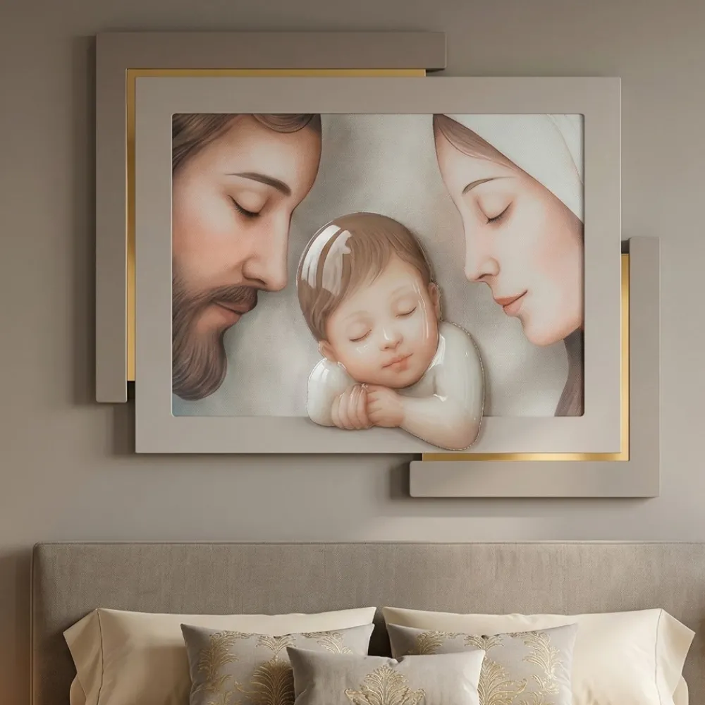 Capezzali-Selezionato da Mazzolaluce Capezzale capoletto 42x53 cm sacra famiglia tortora oro decoro resina