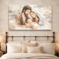 Capezzali-Selezionato da Mazzolaluce Capezzale sacra famiglia dimora del cuore tela decorata 120x70