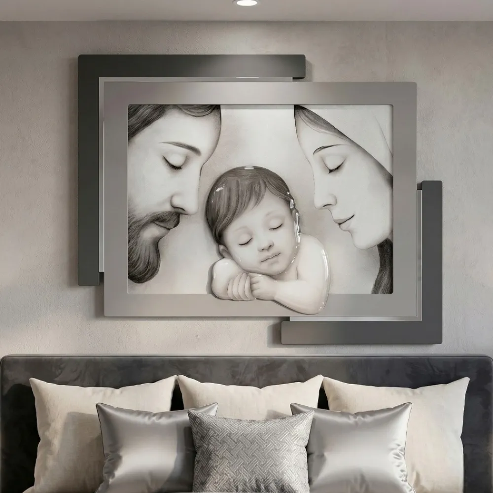 Capezzali-Selezionato da Mazzolaluce Capezzale sacra famiglia 95x75 cm grigio decoro resina lucido