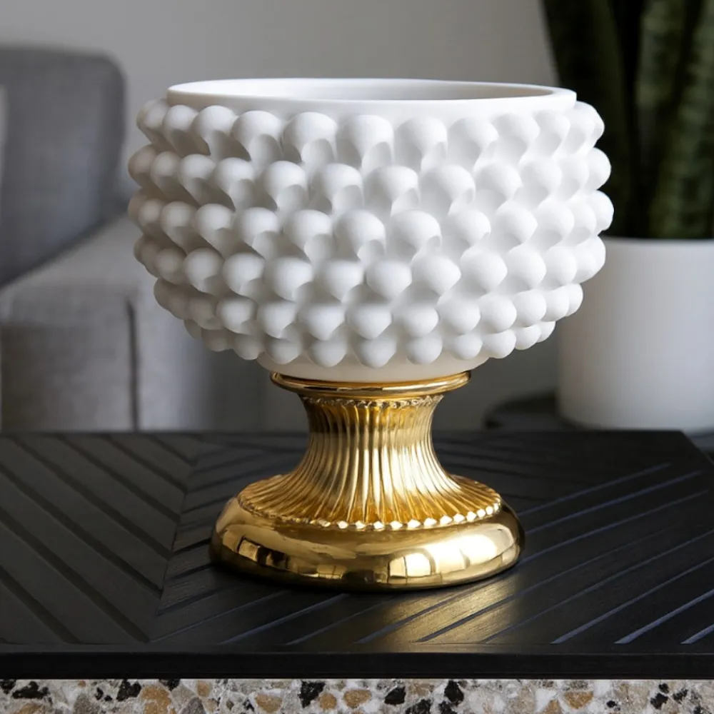 Soprammobili Moderni-Bongelli Preziosi Centrotavola pigna 25cm bianca oro
