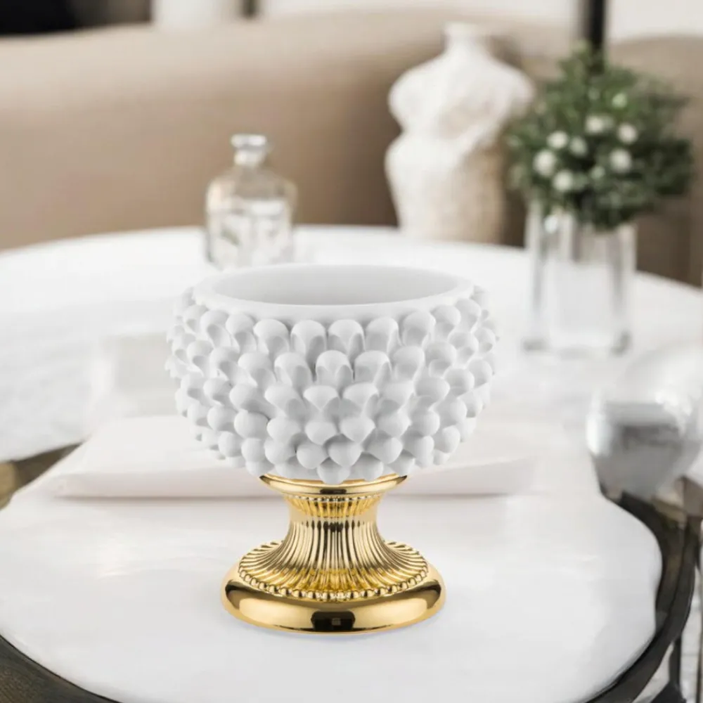Soprammobili Moderni-Bongelli Preziosi Centrotavola pigna 25cm bianca oro