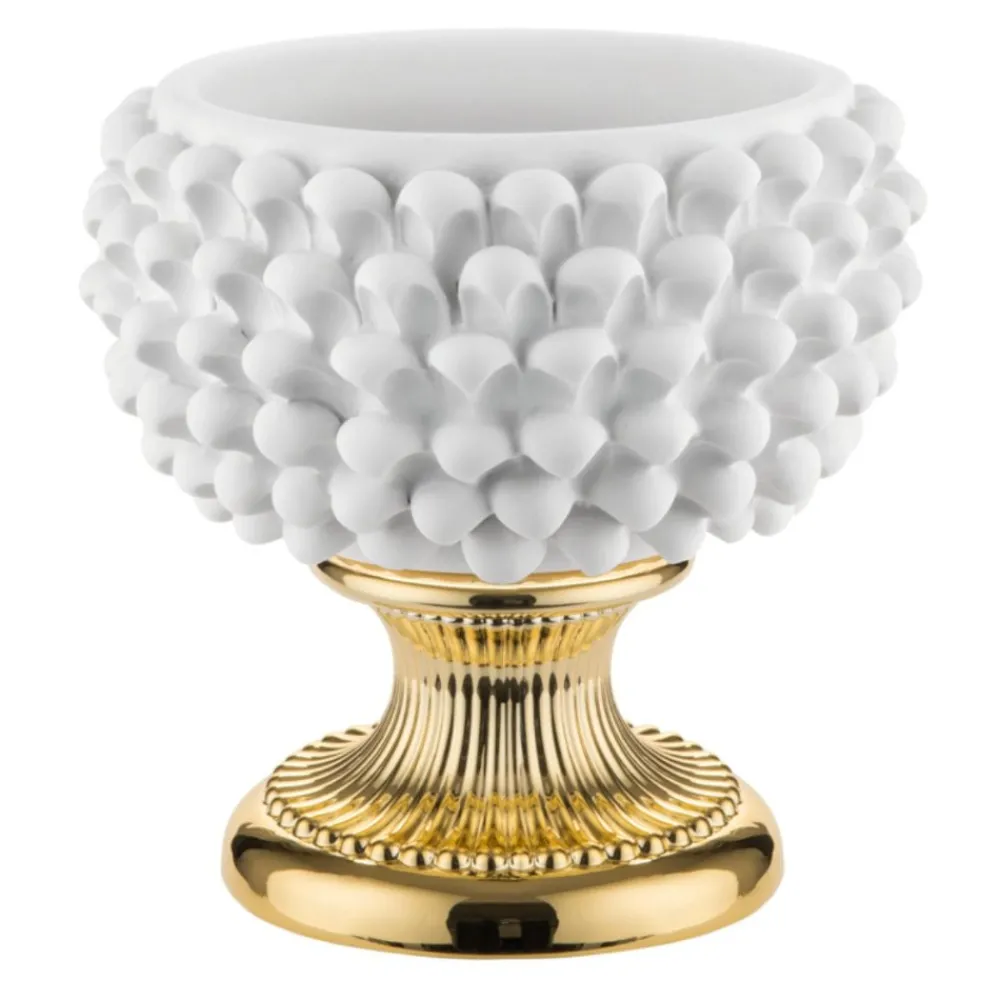 Soprammobili Moderni-Bongelli Preziosi Centrotavola pigna 25cm bianca oro