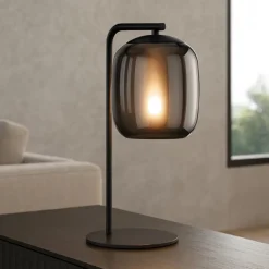 Lampade Da Tavolo-Eglo Ciampino lampada da tavolo minimal con paralume grigio in vetro