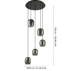 Lampadari Cucina-Eglo Ciampino lampadario per cucina con portalampada in vetro grigio