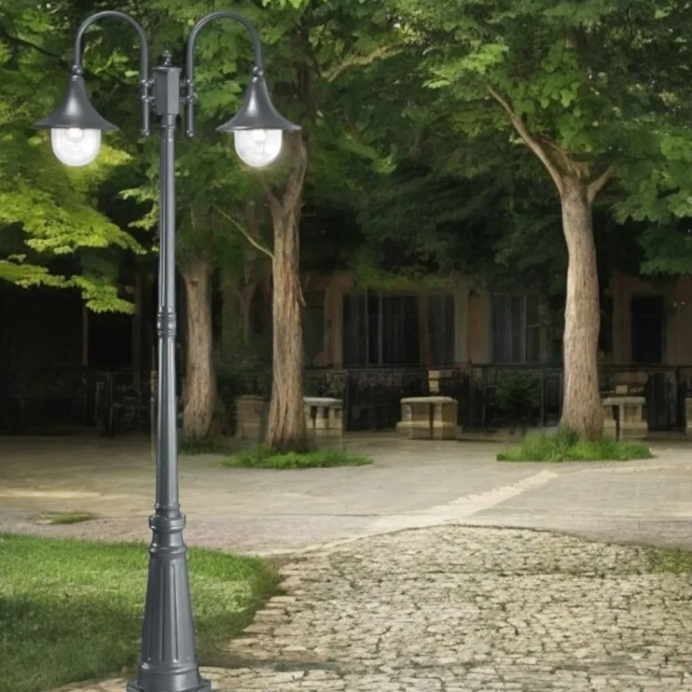 Lampioni Da Giardino-Ideal Lux Cima pt2 lampione classico antracite due luci da giardino
