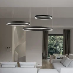 Lampadari Moderni-Selezionato da Mazzolaluce Composizione 3 lampadari anelli cerchi nero led 140w 2700k a 6000k