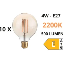 Lampadine Led-Ideal Lux Confezione n10 lampadine e27 globo led 4w 2200k 500lm ambra