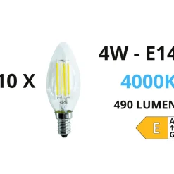 Lampadine Led-Ideal Lux Confezione n10 lampadine e14 led 4w 4000k 490lm oliva trasparente