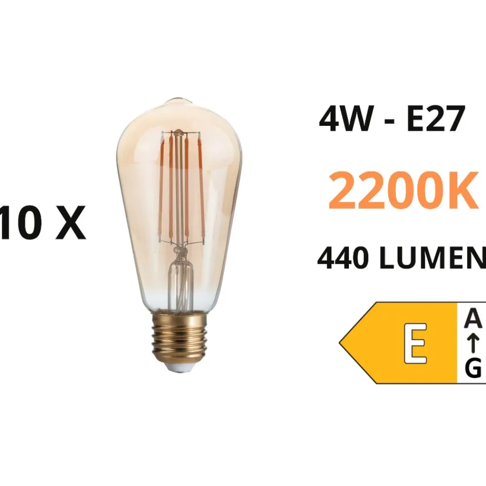 Lampadine Led-Ideal Lux Confezione n10 lampadine e27 led 4w 2200k 440lm cono ambra