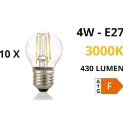 Lampadine Led-Ideal Lux Confezione n10 lampadine led e27 4w 3000k 430lm sfera trasparente