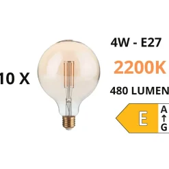 Lampadine Led-Ideal Lux Confezione n°10 lampadine e27 led 4w 2200k 480lm globo ambra