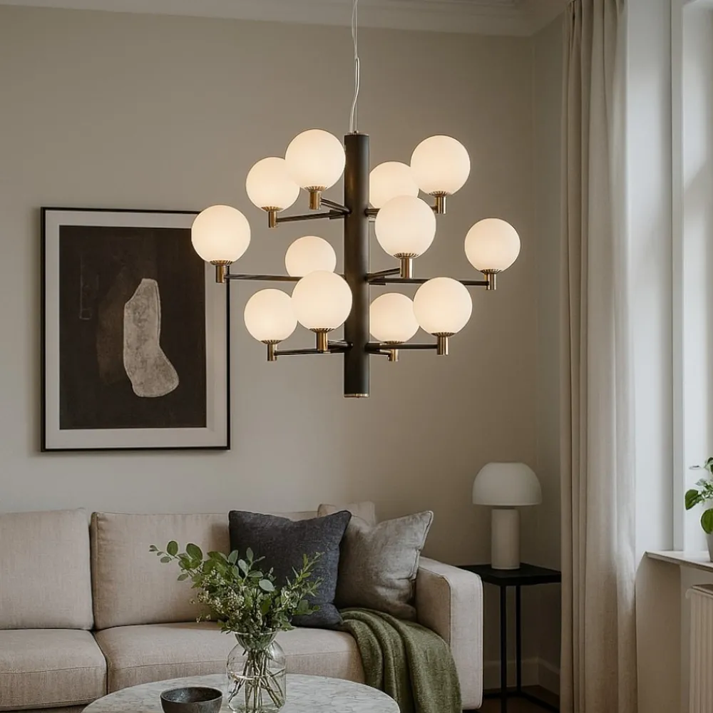 Lampadari Moderni-Ideal Lux Copernico sp12 lampadario moderno nero per soggiorno