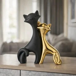 Soprammobili Moderni-Bongelli Preziosi Coppia di gatti nero oro soprammobile 24x29cm