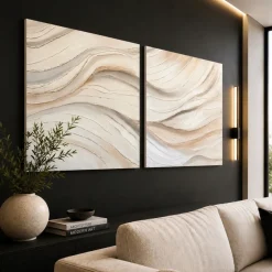 Quadri Moderni-Selezionato da Mazzolaluce Coppia di quadri astratti moderni pittura materica su tela per soggiorno bianco beige