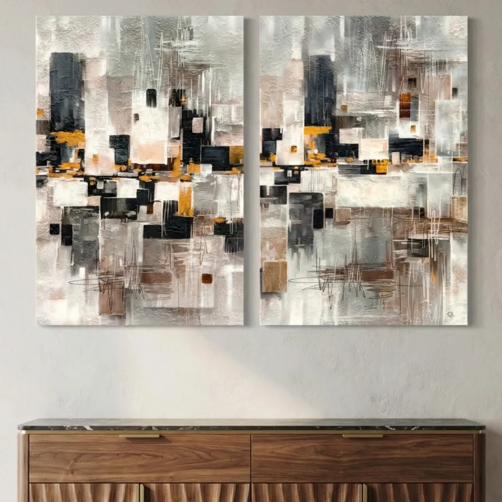 Quadri Moderni-Selezionato da Mazzolaluce Coppia di quadri astratti 50x70 moderni decorati telaio francese
