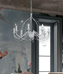 Lampadari Moderni-Ideal Lux Corte sp8 lampadario ferro batutto bianco