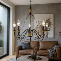 Lampadari Moderni-Ideal Lux Corte sp5 lampadario 5 luci ferro battuto ruggine