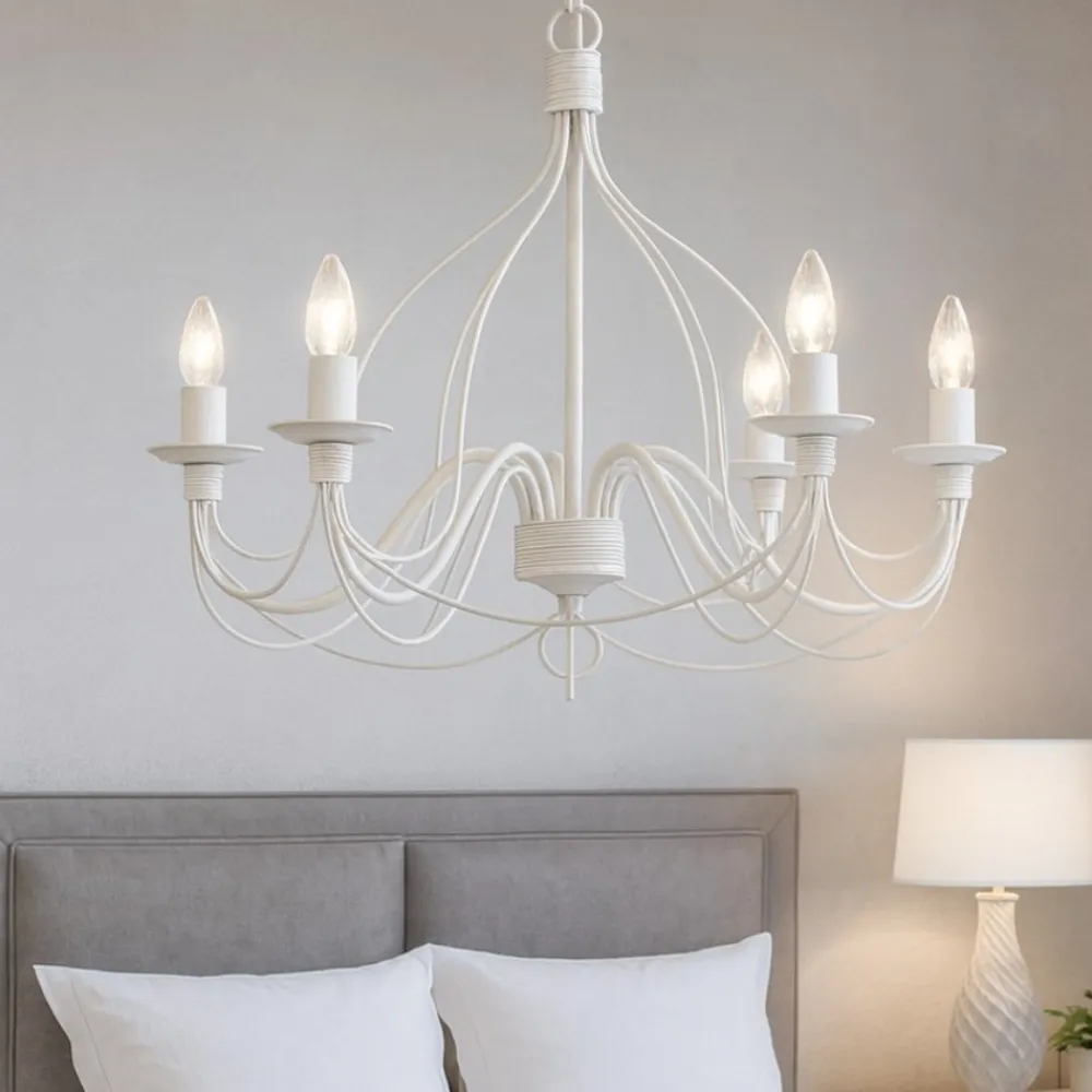 Lampadario Camera Da Letto-Ideal Lux Corte sp5 lampadario per camera da letto bianco antico