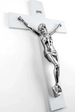 Crocifissi Da Parete-Selezionato da Mazzolaluce Crocifisso bianco da parete classico argento 34x24