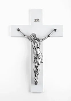 Crocifissi Da Parete-Selezionato da Mazzolaluce Crocifisso bianco da parete classico argento 34x24