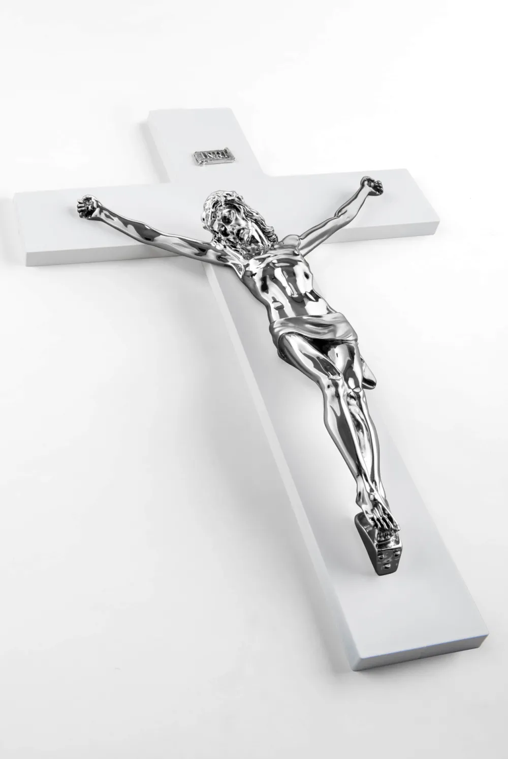 Crocifissi Da Parete-Selezionato da Mazzolaluce Crocifisso bianco da parete classico argento 34x24