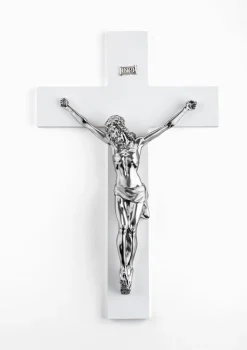 Crocifissi Da Parete-Selezionato da Mazzolaluce Crocifisso bianco da parete cristo argento 25x16