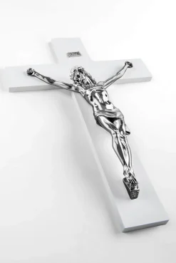 Crocifissi Da Parete-Selezionato da Mazzolaluce Crocifisso bianco da parete cristo argento 25x16