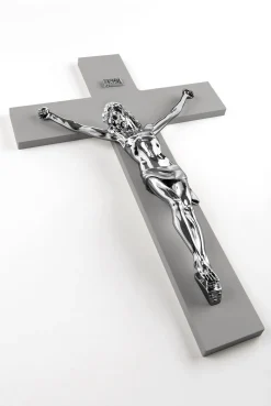 Crocifissi Da Parete-Selezionato da Mazzolaluce Crocifisso da parete classico 34x24 croce antracite cristo argento