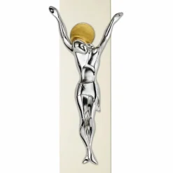 Crocifissi Da Parete-Selezionato da Mazzolaluce Crocifisso da parete cristo argento aureola oro fondo avorio